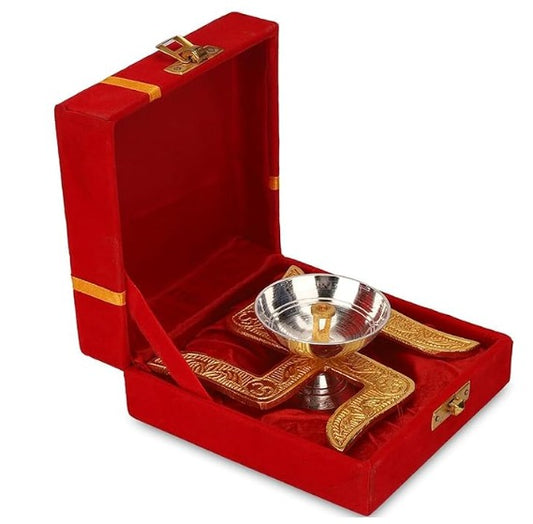 Swastik Brass Diya Set