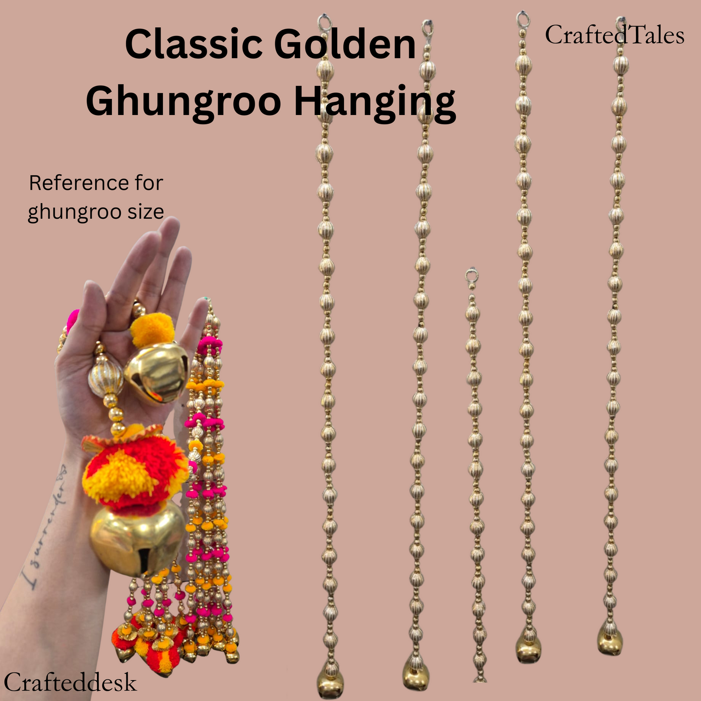 Classic Golden Ghungruu Hanging - Set of 2
