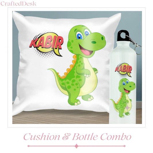 Kids personalized Cushion + Bottle Combo