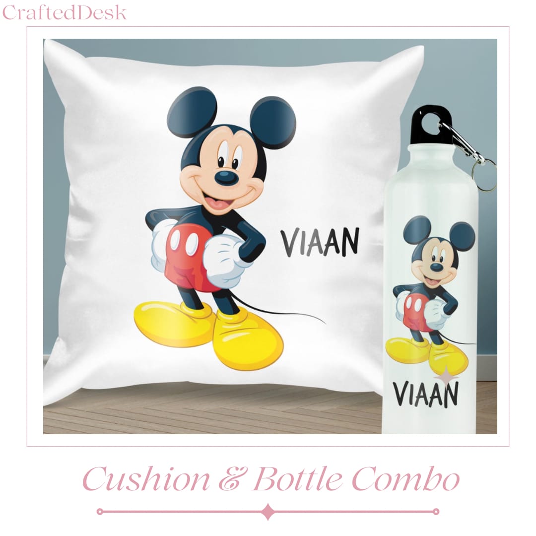 Kids personalized Cushion + Bottle Combo