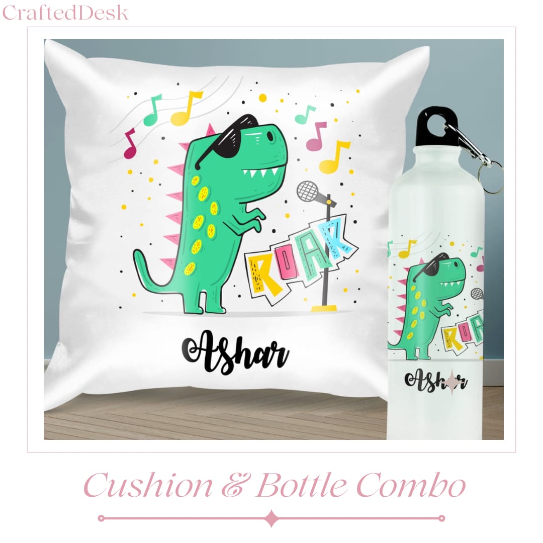 Kids personalized Cushion + Bottle Combo