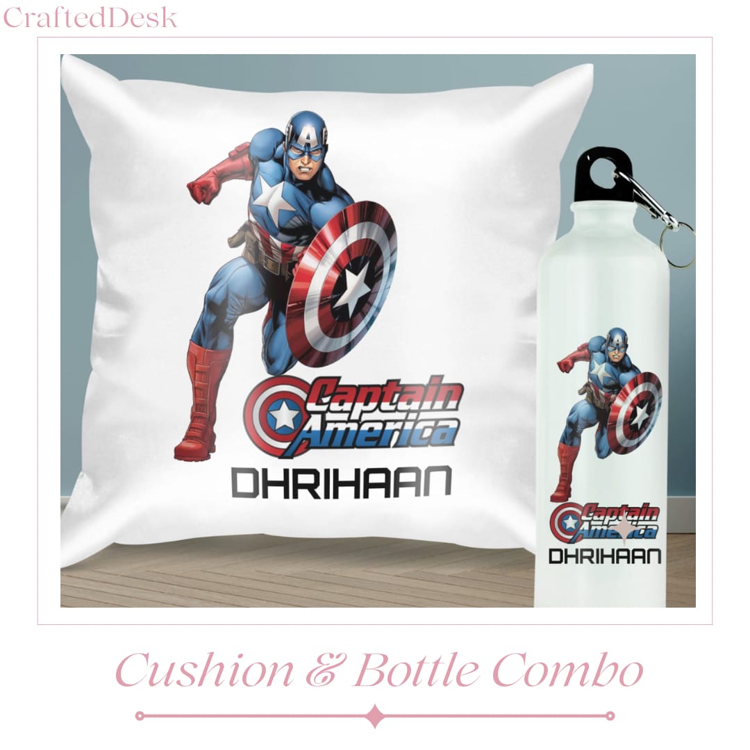 Kids personalized Cushion + Bottle Combo