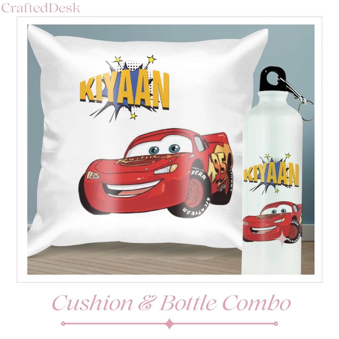 Kids personalized Cushion + Bottle Combo