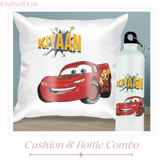 Kids personalized Cushion + Bottle Combo