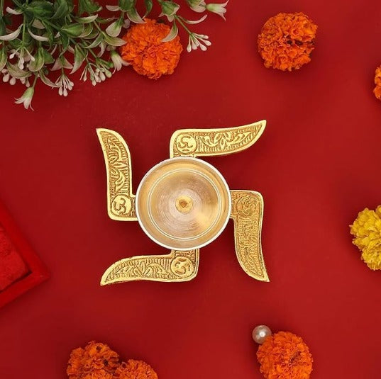 Swastik Brass Diya Set