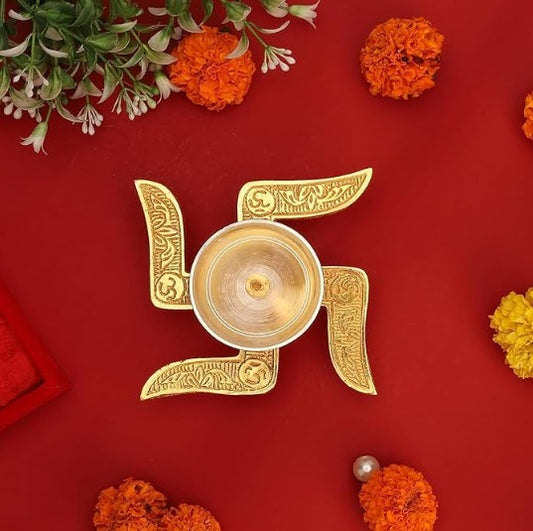 Swastik Brass Diya Set