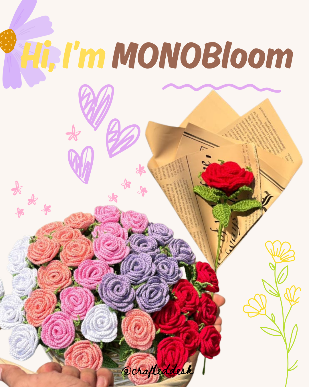 MonoBloom - One flower crochet bouquet