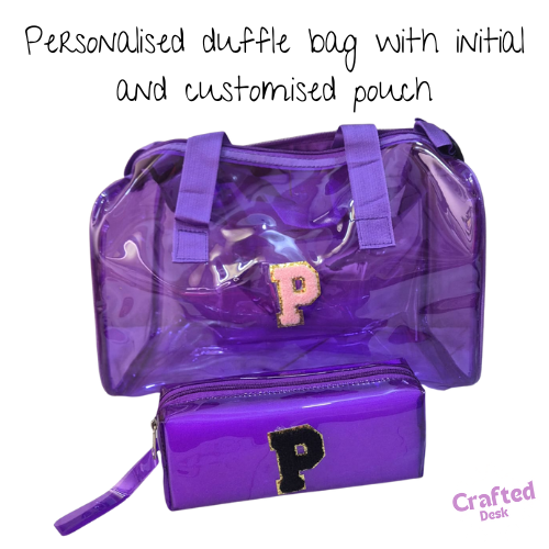 Personalised duffle bag with Single initial and customised pouch